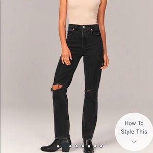 Abercrombie Black Distressed 90s Ultra High Rise Straight Jean